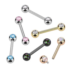 Titanium Internally Threaded Rose Gold PVD AB CZ Ball Gem Nipple Ring