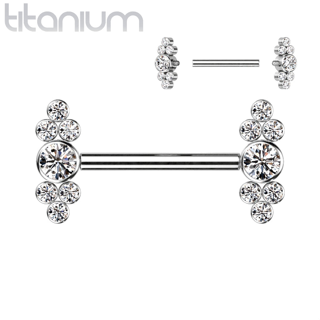 Implant Grade Titanium Dainty White CZ Bezel Cluster Nipple Ring