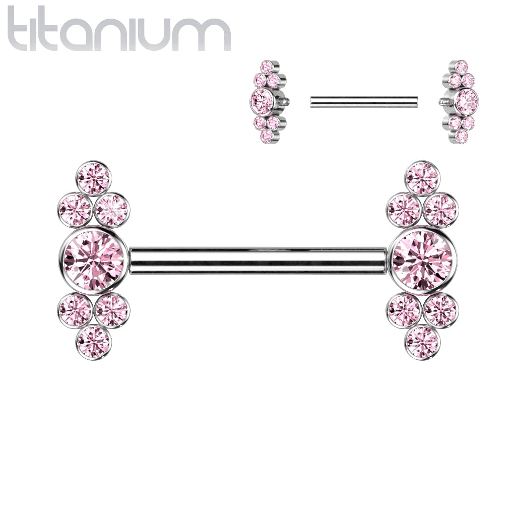 Implant Grade Titanium Dainty Pink CZ Bezel Cluster Nipple Ring