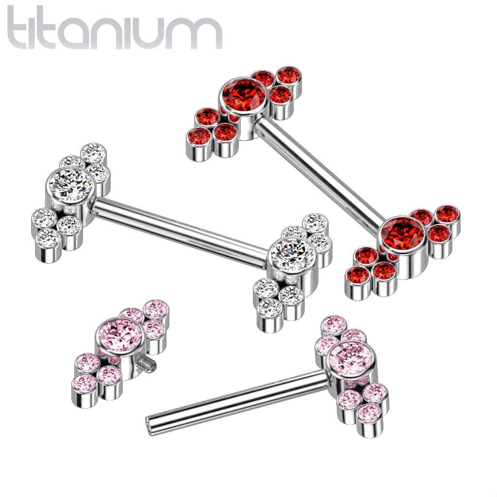 Implant Grade Titanium Dainty Red CZ Bezel Cluster Nipple Ring