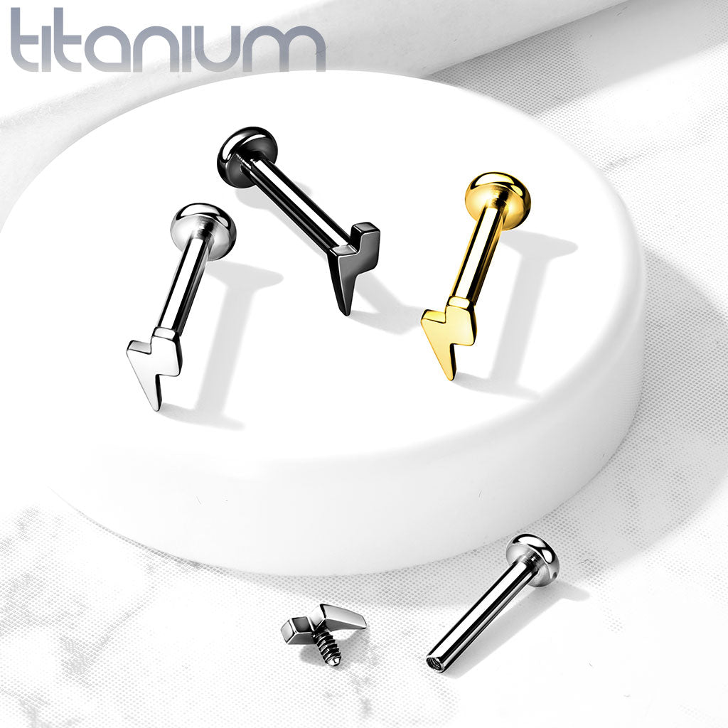 Internally Threaded Small Lightning Bolt Black PVD Implant Grade Titanium Labret