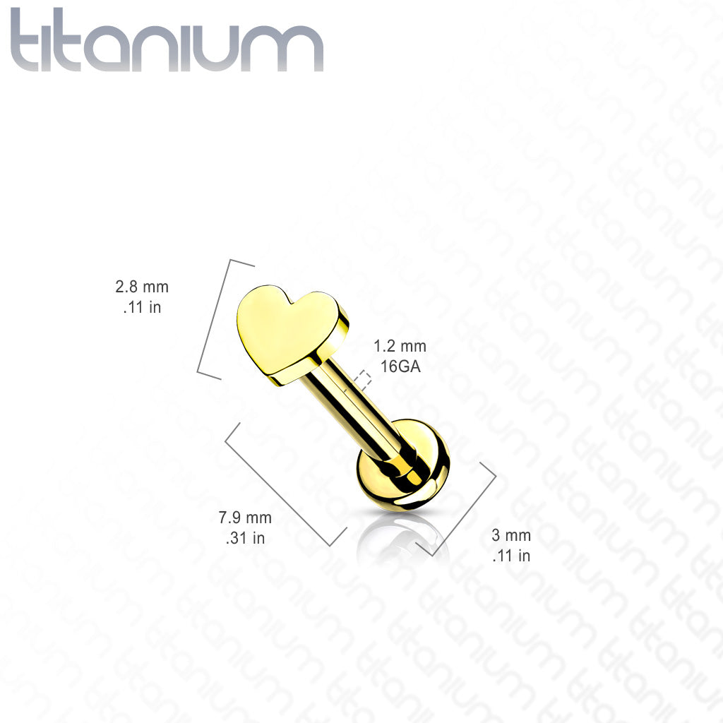 Internally Threaded Small Heart Gold PVD Implant Grade Titanium Labret