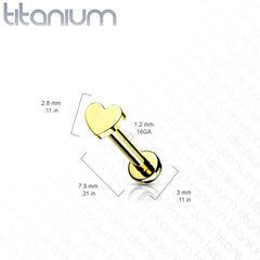 Internally Threaded Small Heart Gold PVD Implant Grade Titanium Labret