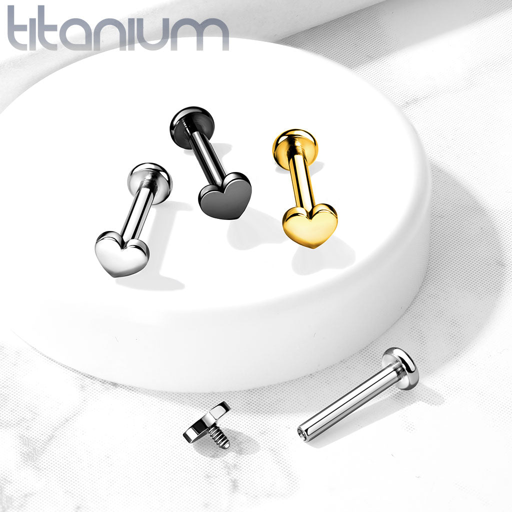 Internally Threaded Small Heart Black PVD Implant Grade Titanium Labret