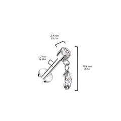 Implant Grade Titanium White CZ Marquise Gem Dangle Flat Back Labret