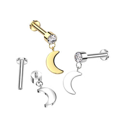 Labret aus Titan in Implantatqualität mit weißem Zirkonia, Halbmond und flacher Rückseite