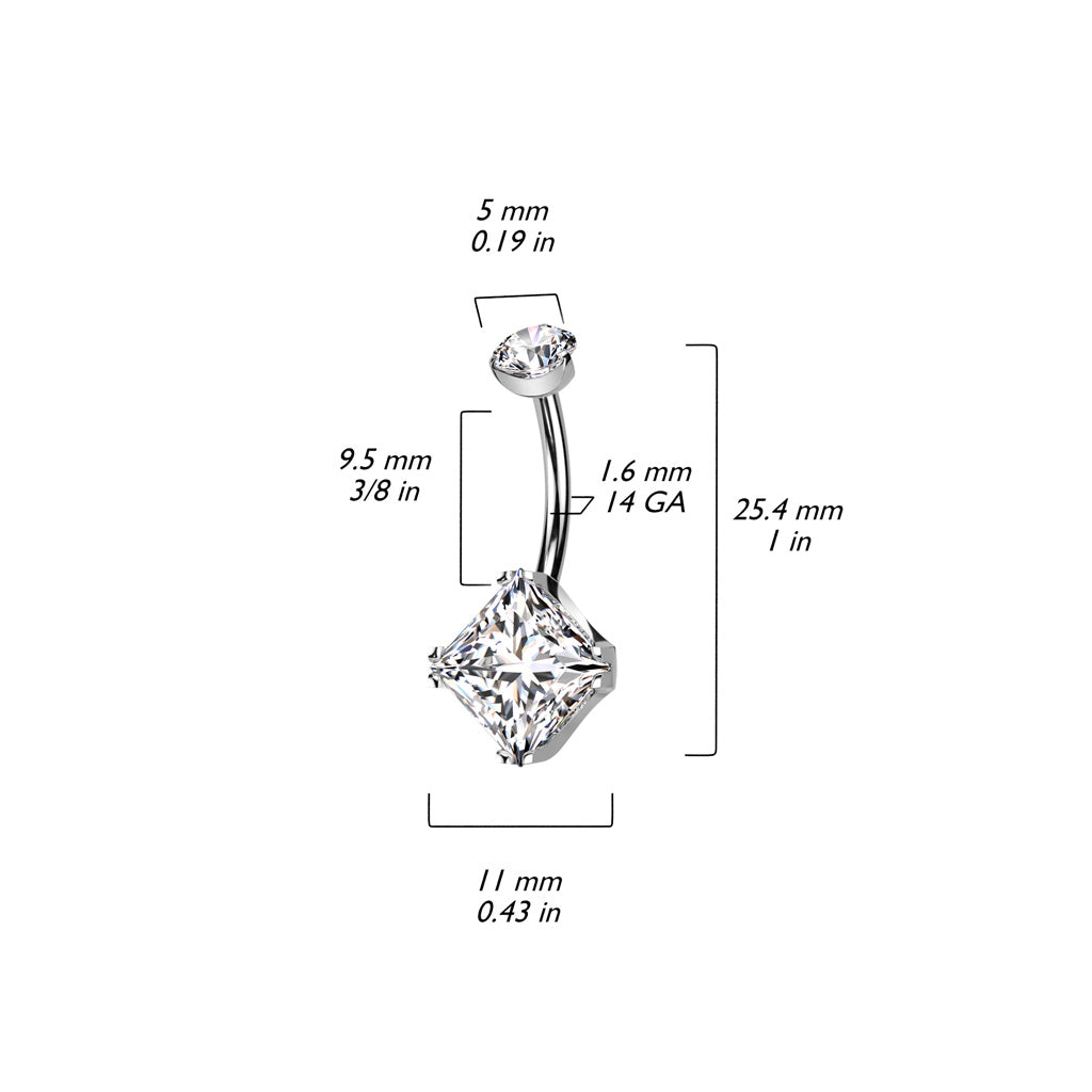 Bauchnabelpiercing aus Titan in Implantatqualität, Roségold, PVD, rosa Zirkonia, schlicht, quadratisch, Edelstein