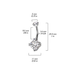 Bauchnabelpiercing aus Titan in Implantatqualität, Roségold, PVD, rosa Zirkonia, schlicht, quadratisch, Edelstein