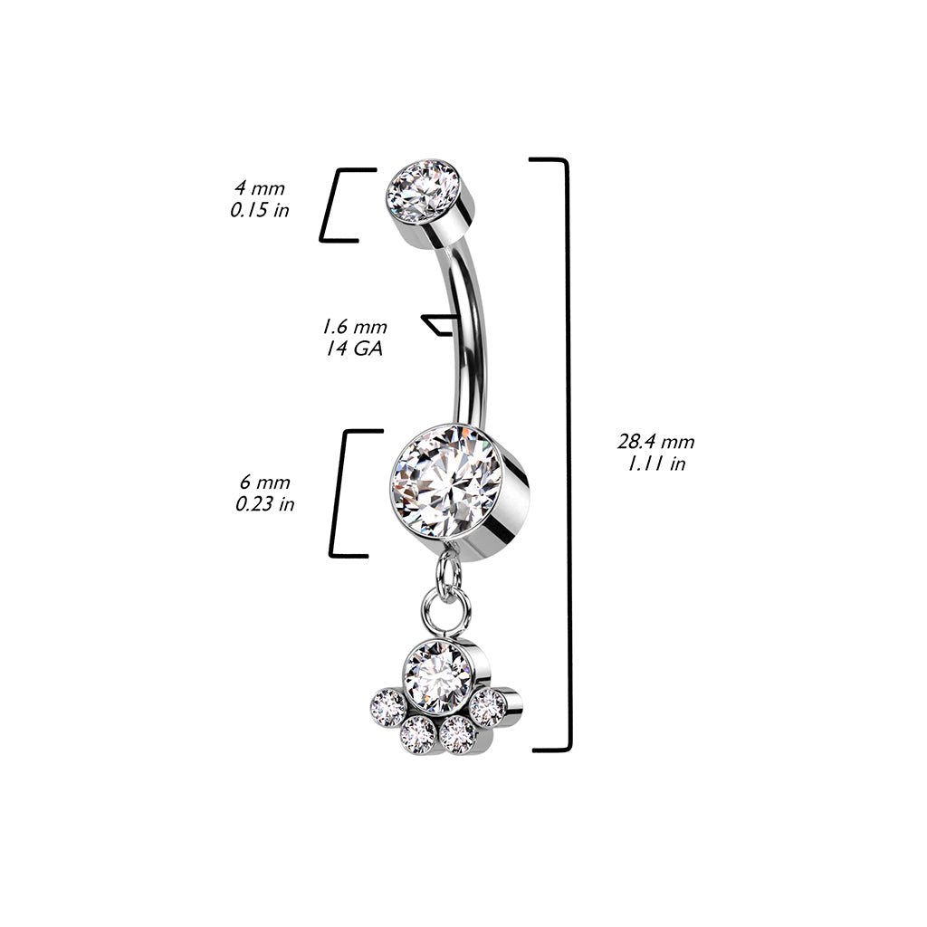 Implant Grade Titanium Aurora Borealis CZ Bezel Circle Cluster Dangle Belly Ring
