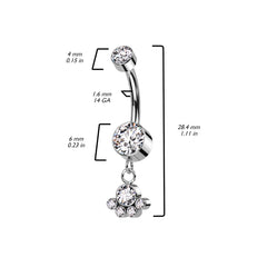 Implant Grade Titanium Aurora Borealis CZ Bezel Circle Cluster Dangle Belly Ring
