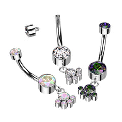 Implant Grade Titanium Aurora Borealis CZ Bezel Circle Cluster Dangle Belly Ring