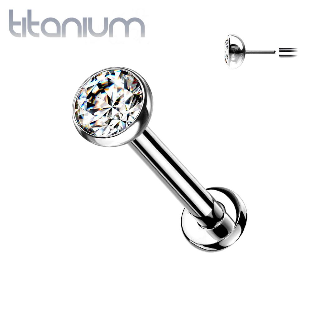 Implant Grade Titanium Threadless Push In Tragus/Cartilage/Nose White CZ Stud with Flat Back