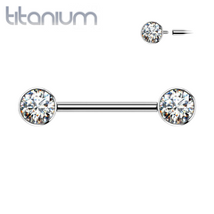 Implant Grade Titanium Nipple Barbell With Internally Threaded White CZ Gems