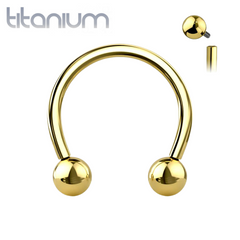 Implant Grade Titanium Internally Threaded Gold PVD Horseshoe Circular Barbell