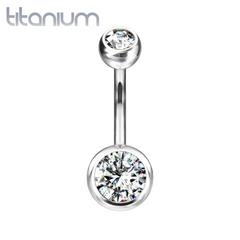 Implant Grade Titanium Double Ball White CZ Gem Belly Ring