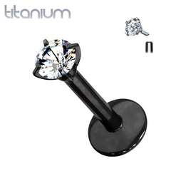 Implant Grade Titanium Internally Threaded Black PVD Plated White CZ Labret