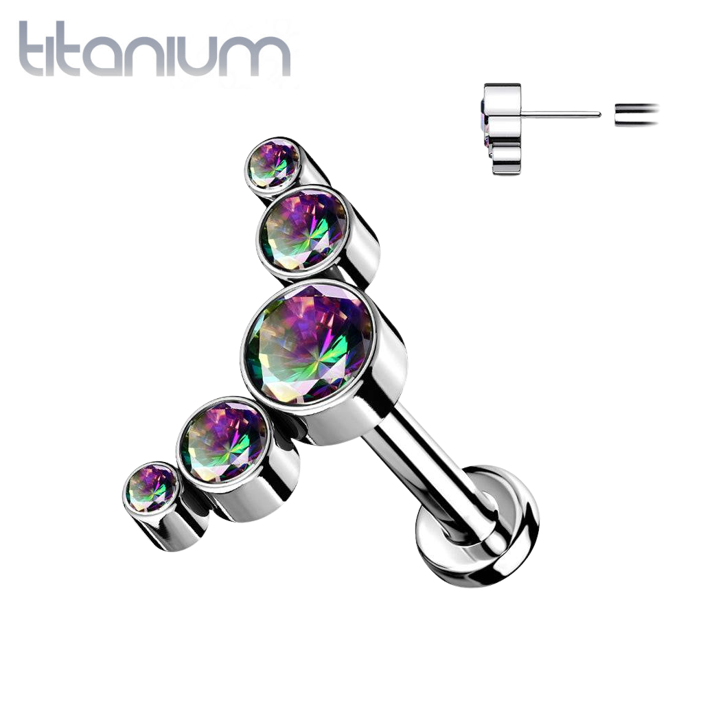Implant Grade Titanium Threadless Push In Knorpel 5 Edelstein gebogen Vitrail Medium CZ Edelsteine ​​mit flacher Rückseite