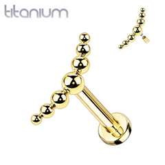 Implant Grade Titanium Gold PVD Curved Beaded Internally Threaded Flat Back Labret