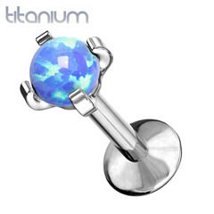 Implant Grade Titanium Blue Opal Flat Back Internally Threaded Labret Cartilage Tragus Ring