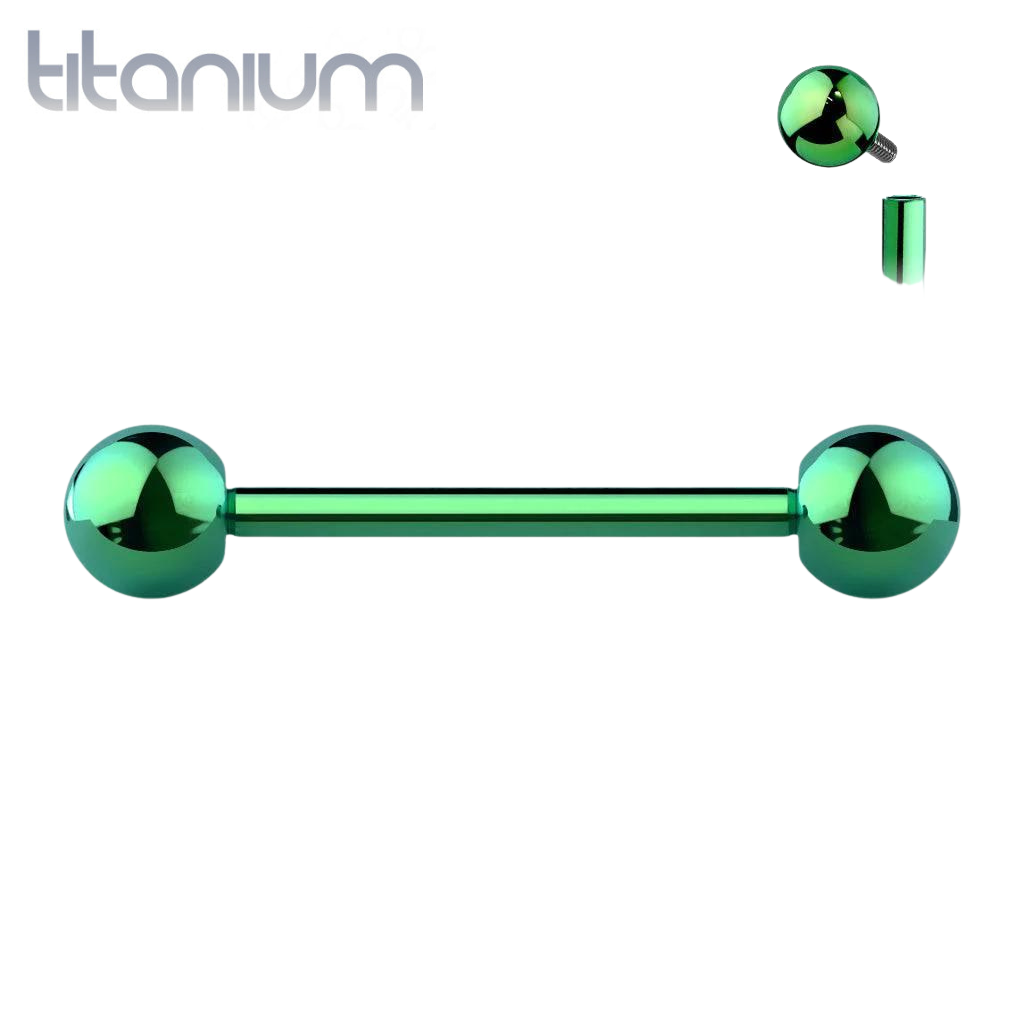 Implant Grade Titanium Internally Threaded Green PVD Straight Barbell