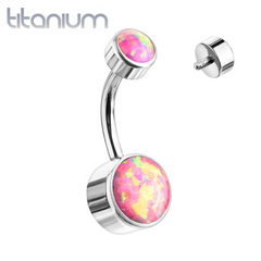 Bauchnabelring aus Titan mit Innengewinde und rosa Opal