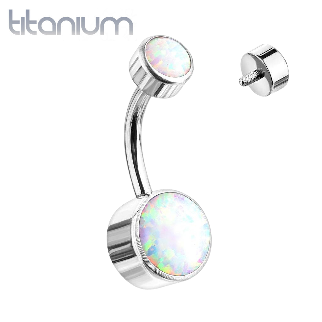 Bauchnabelring aus Titan mit Innengewinde und weißem Opal