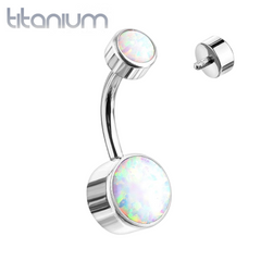 Bauchnabelring aus Titan mit Innengewinde und weißem Opal