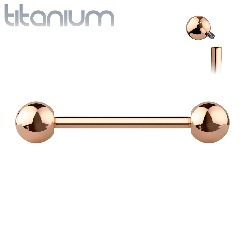 Implant Grade Titanium Internally Threaded Rose Gold PVD Straight Barbell