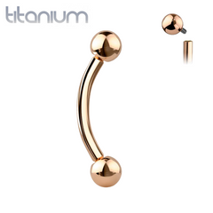 Gebogene Hantel aus Titan in Implantatqualität mit Roségold-PVD und Innengewinde
