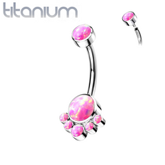 Implant Grade Titanium Internally Threaded Pink Opal Bezel Cluster Belly Ring
