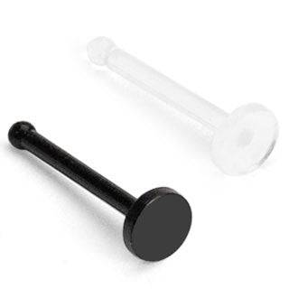 Acrylic BioFlex Black & Clear Flat Hide Your Nose Piercing Retainer Ball End