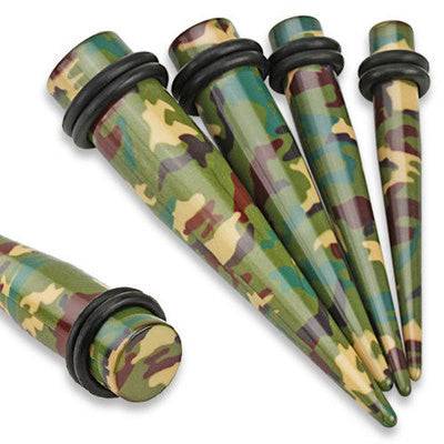 Acrylic Green/Brown Camouflage Army Ear Stretchers Spacers Tapers