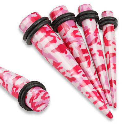 Acrylic Pink Camouflage Army Ear Stretchers Spacers Tapers