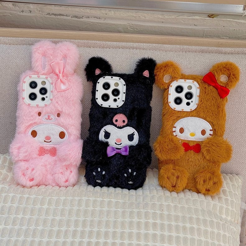 Anime Sanrio Kawaii Melody Kuromi Kitty Plush Furry iPhone Case