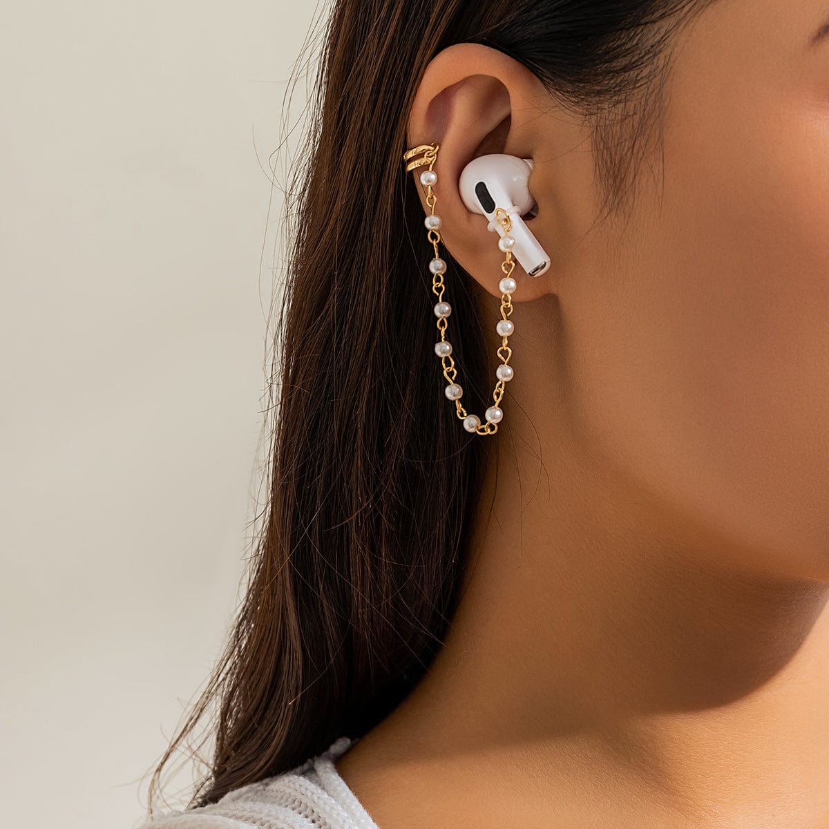 Anti-lost Wireless AirPods Earphone Pearl Chain Ear Cuff Earring