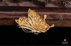 Antique 24K Gold Plated Sterling Silver Butterfly Brooch