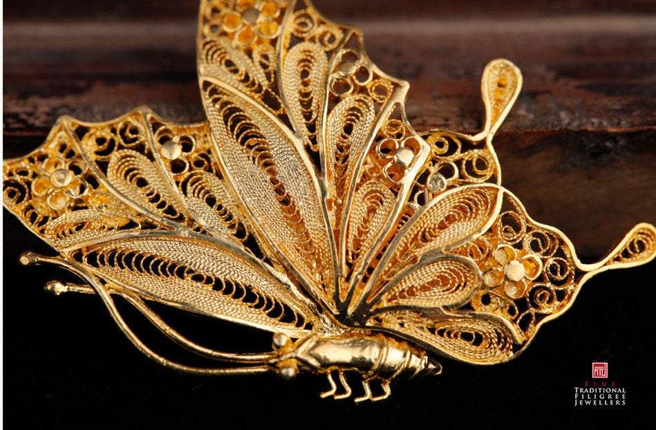 Antique 24K Gold Plated Sterling Silver Butterfly Brooch