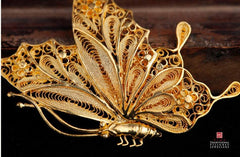 Antique 24K Gold Plated Sterling Silver Butterfly Brooch