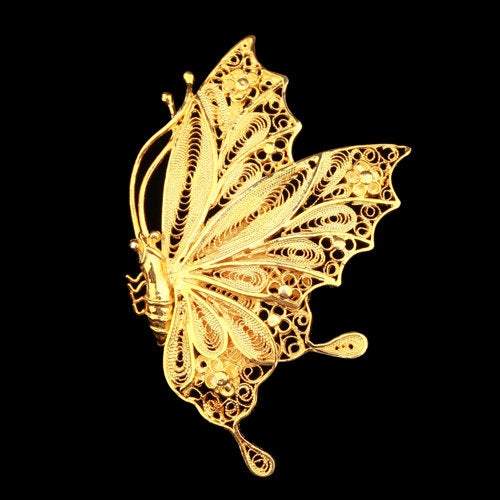 Antique 24K Gold Plated Sterling Silver Butterfly Brooch