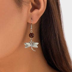 Antique Silver Dragonfly Dangle Earrings