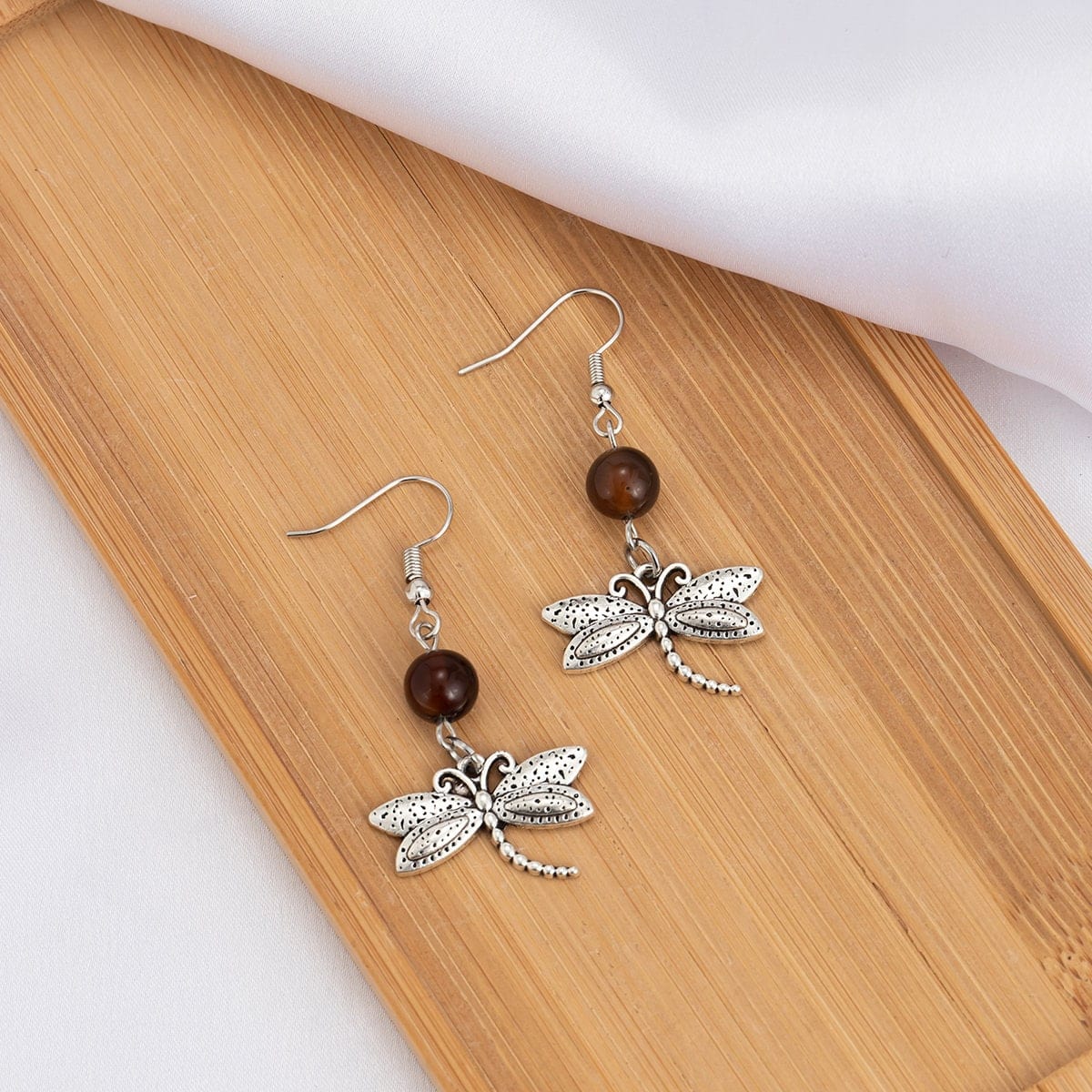 Antique Silver Dragonfly Dangle Earrings