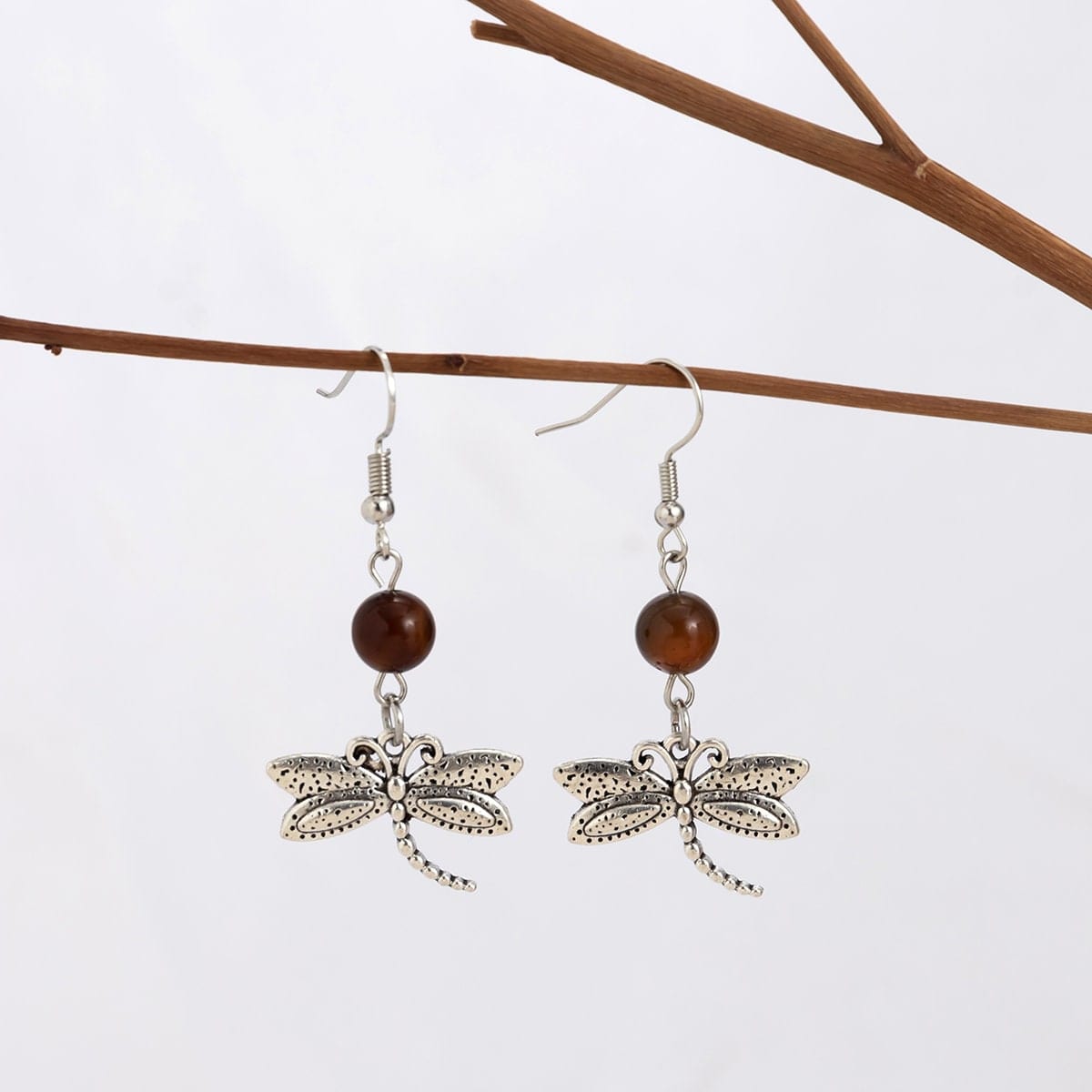 Antique Silver Dragonfly Dangle Earrings