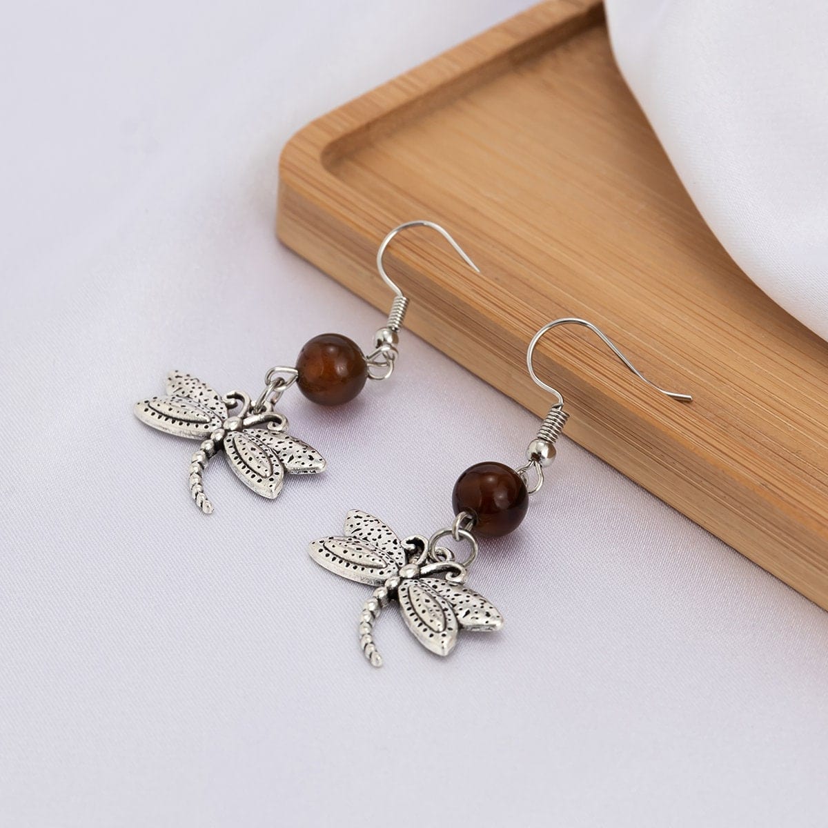 Antique Silver Dragonfly Dangle Earrings