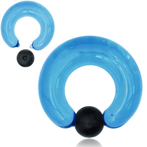 Aqua Glass Captive Bead Ring Hoop with Rubber Ball