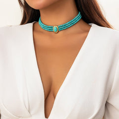 Baroque Layered Turquoise Pearl Chain Choker Necklace