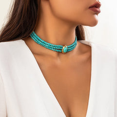 Baroque Layered Turquoise Pearl Chain Choker Necklace