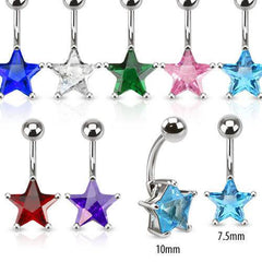 Basic Solitaire Prong Set Star Surgical Steel Belly Button Navel Ring- 2 Sizes