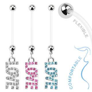 Bioflex Pregnancy Long Dangling "LOVE" Belly Button Navel Ring