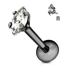 Labret aus schwarz plattiertem Chirurgenstahl im Marquise-Stil mit weißen Zirkonia und Innengewinde