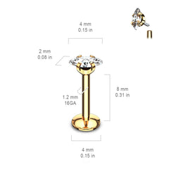 Labret aus schwarz plattiertem Chirurgenstahl im Marquise-Stil mit weißen Zirkonia und Innengewinde